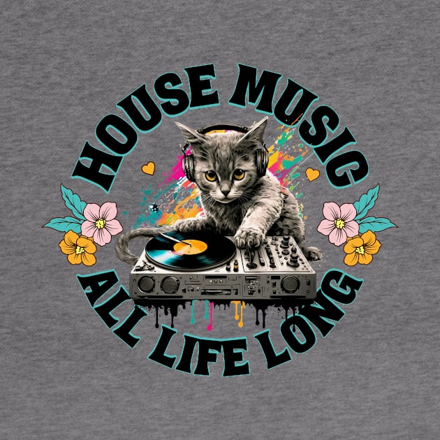 HOUSE MUSIC - All 9 Lives Long (Black) by DISCOTHREADZ 